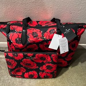 Kate Spade poppy packable tote with matching pouch